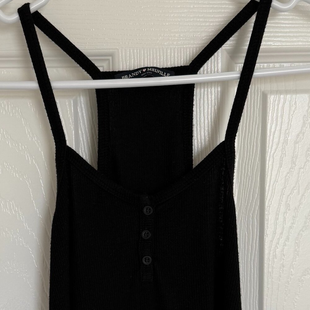 Women's Spaghetti Strap Tank Top Front Buttons Accent - Black One Size